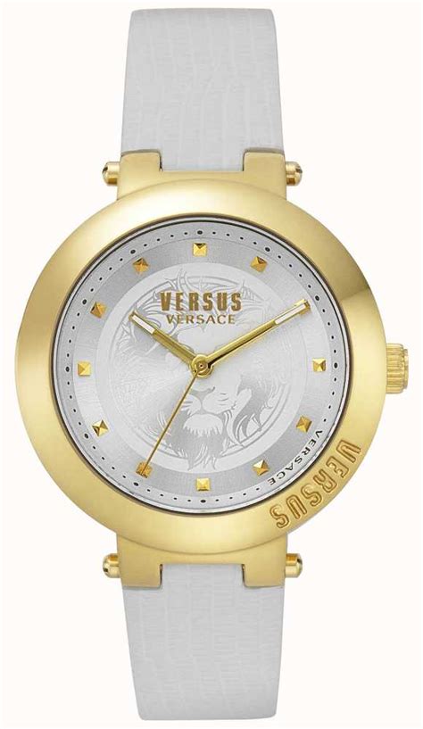 versus versace ladies white leather strap with eyelets watch|Versace vs crystal watch.